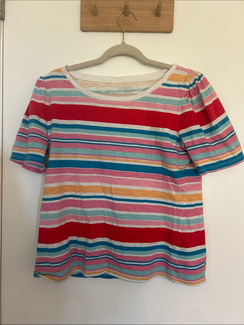 Talbots Pink Red Blue Striped Short Sleeve Tee